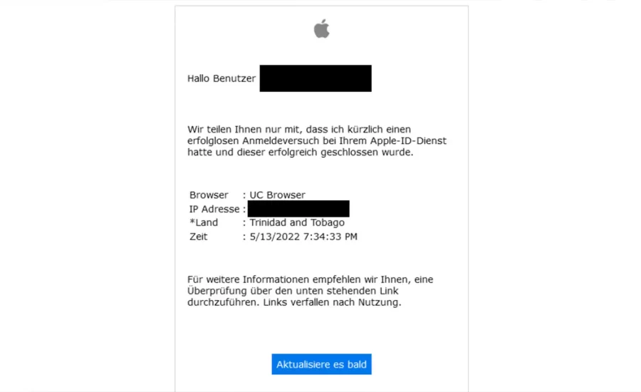 Your Apple ID service is being checked Phishing email pretends to be third-party access