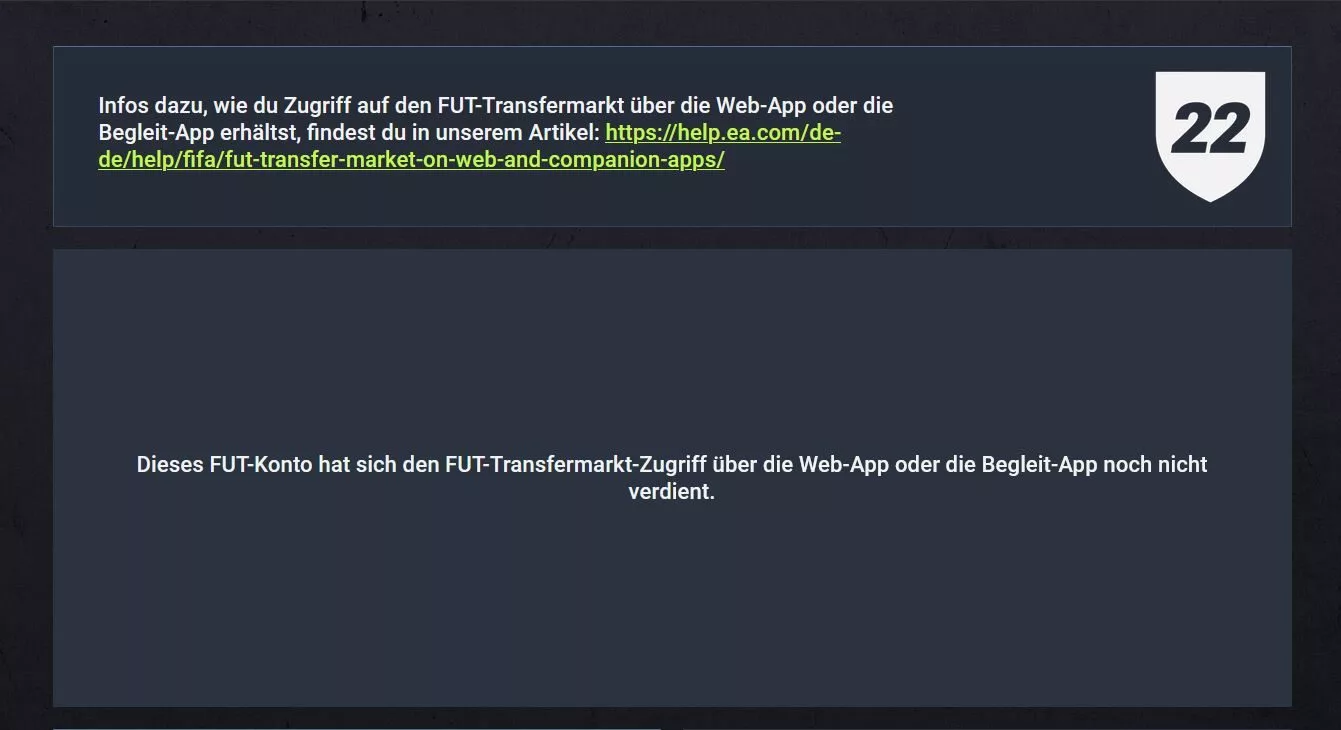 FIFA Web App: No access to transfer market
