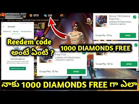 HOW TO GET FREE 1000 DIAMONDS IN FREE FIRE || FREE FIRE PLAYSTORE DIAMONDS TRICK IN TELUGU || REEDEM
