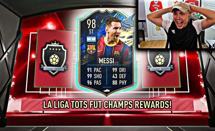 OMG I PACKED TOTS MESSI!!! ELITE 3 LA LIGA TOTS FUT CHAMPIONS REWARDS! #FIFA21