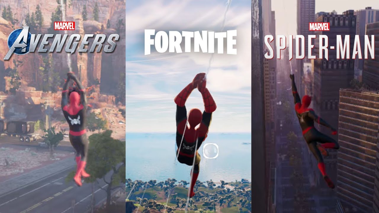 Spider-Man Swinging Comparison In Fortnite,Marvel's Avengers Game And Marvel's Spider-Man PS5