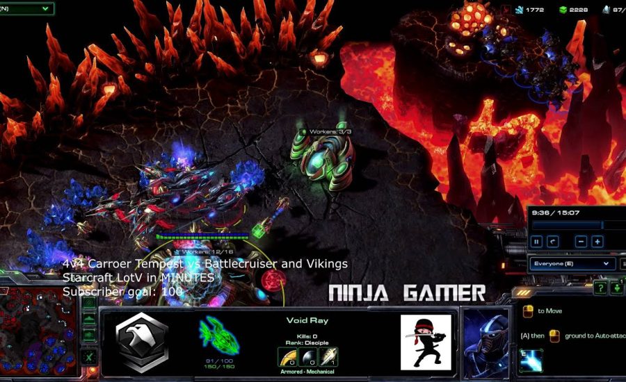 Starcraft 2 Legacy of the Void in Minutes  4v4 Carrier Tempest vs Battlecruiser Viking