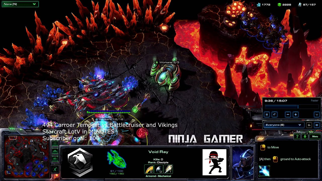 Starcraft 2 Legacy of the Void in Minutes  4v4 Carrier Tempest vs Battlecruiser Viking