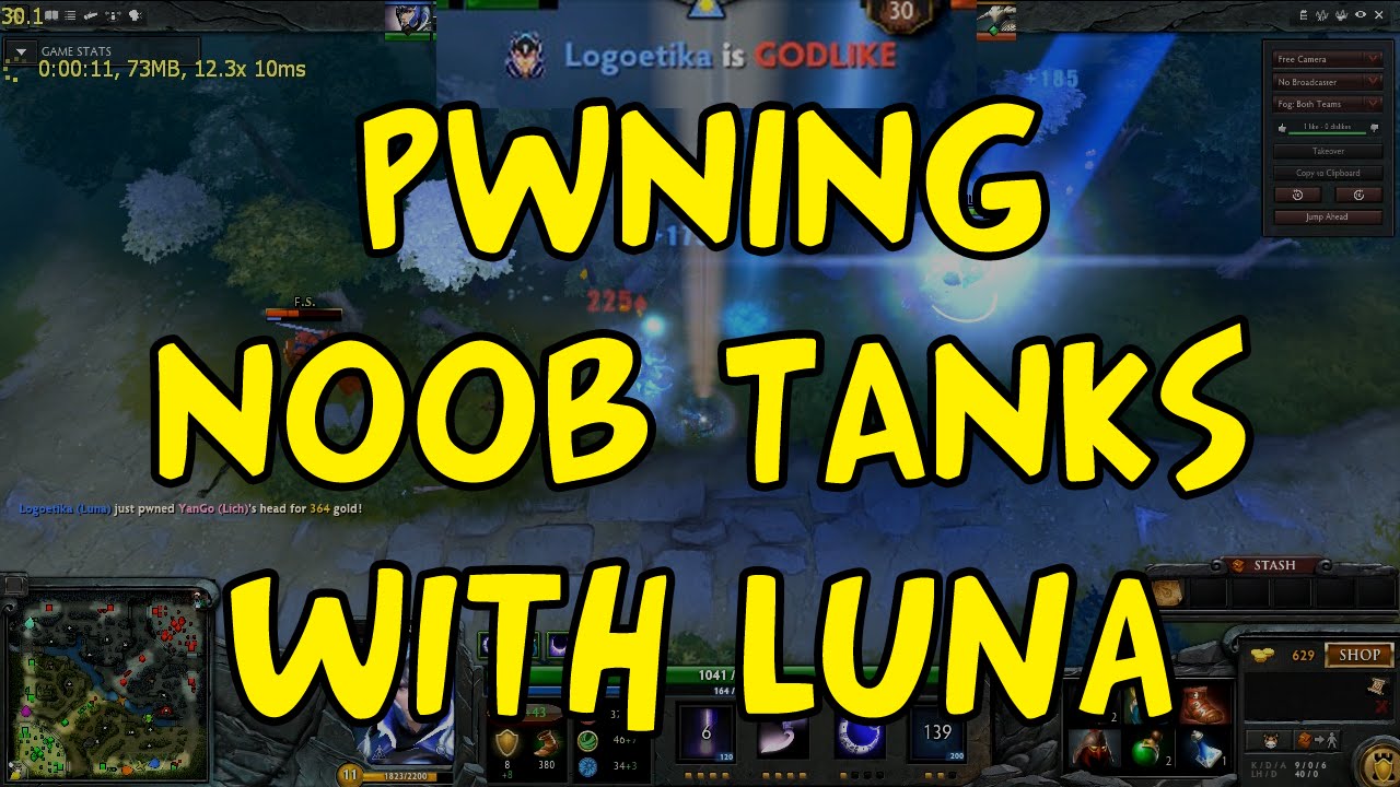 DOTA 2 Reborn -  Luna Gameplay 12/1/8 -  Noob tank rushers owned (10 early kills)