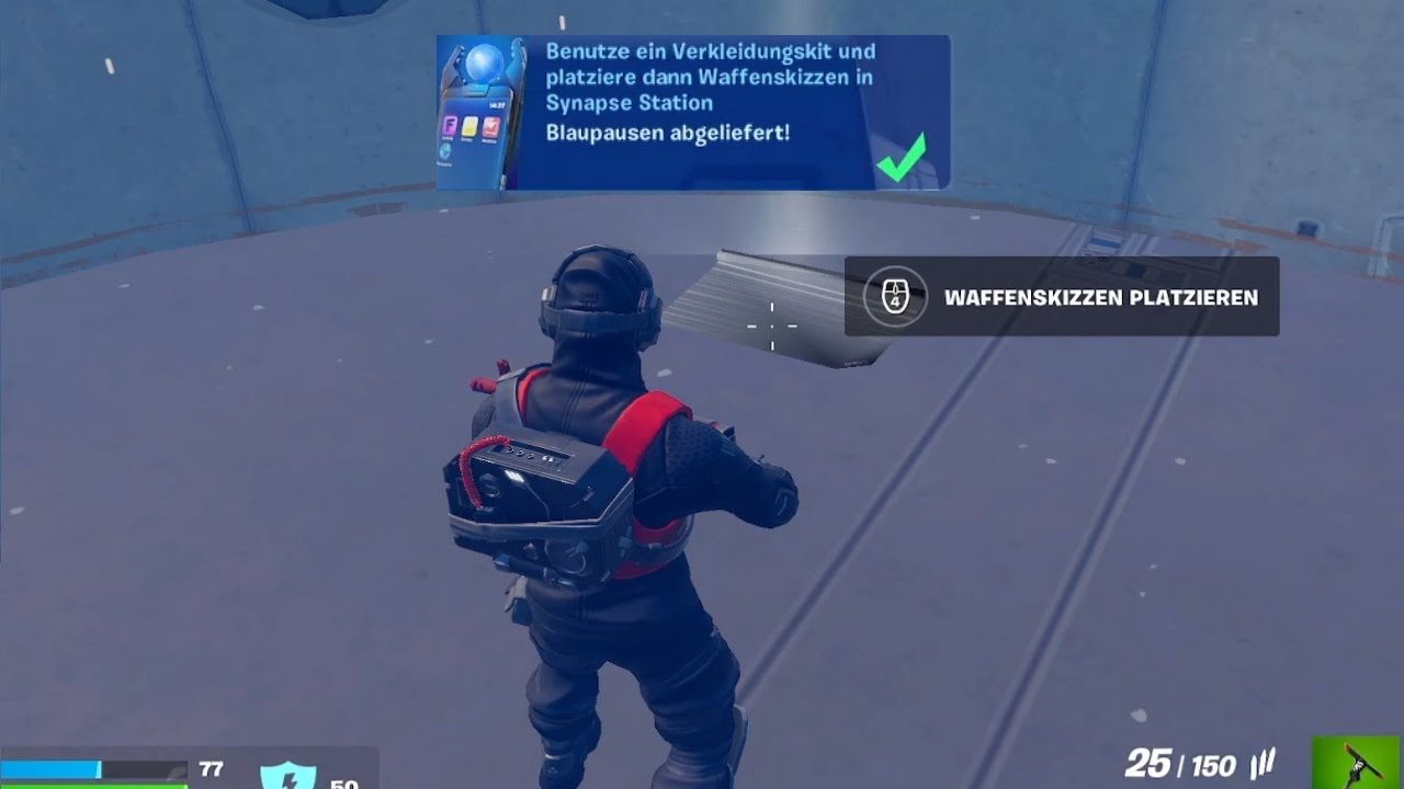 Benutze ein Verkleidungskit und platziere dann Waffenskizzen in Synapse Station in Fortnite