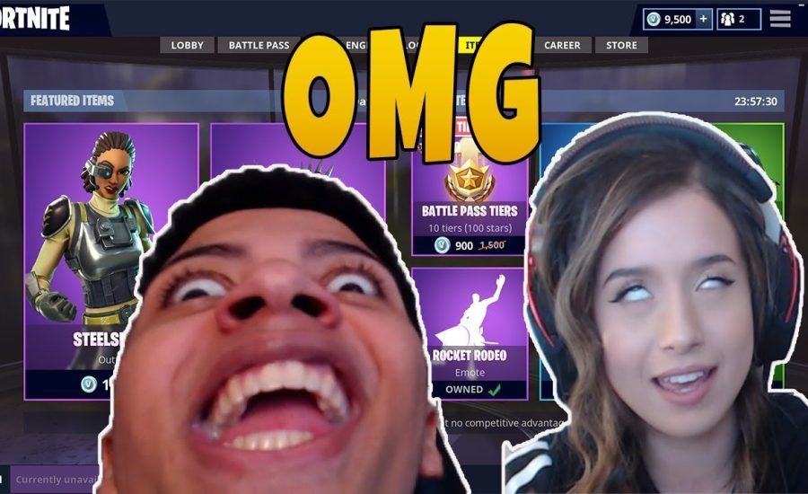 MYTH & POKIMANE REACTS TO NEW "STEELSIGHT" SKIN & "RUSTY RIDER" GLIDER | FORTNITE 27.04.