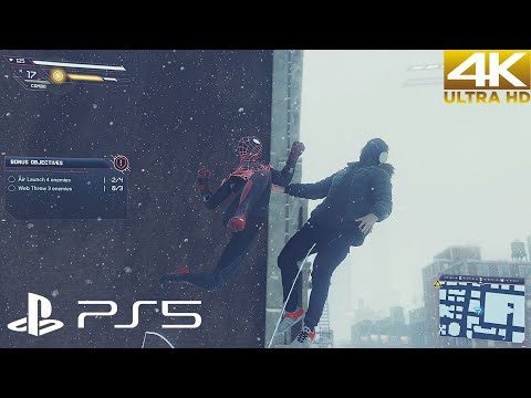 Marvel's Spider Man  Miles Morales! - Web Swinging Free Roam Snow Storm (PS5 UHD 4K)