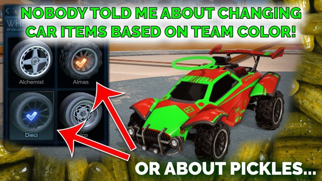 Nobody told me you can change car items based on team color... or about pickles. | Rocket League