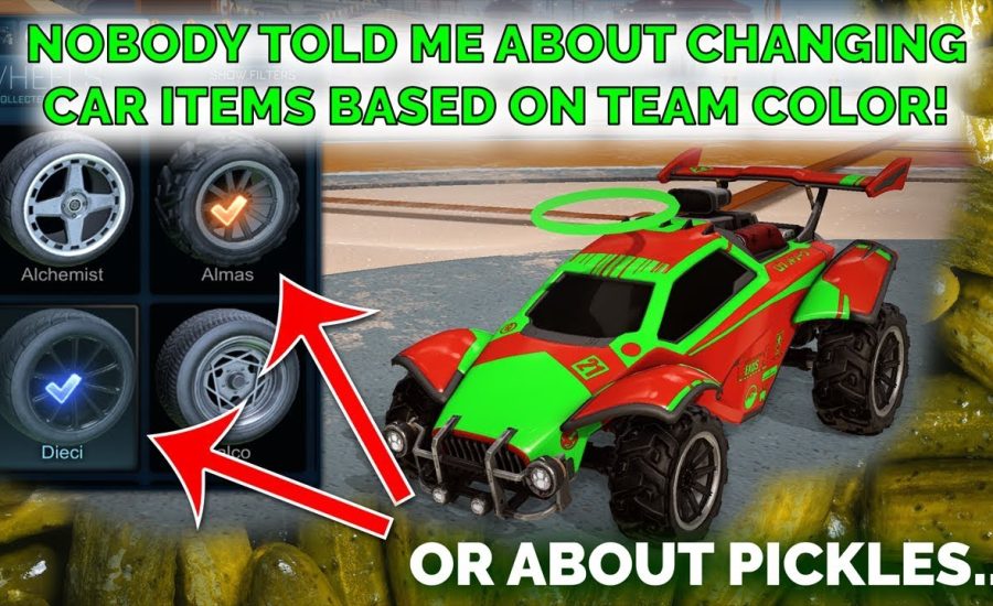 Nobody told me you can change car items based on team color... or about pickles. | Rocket League