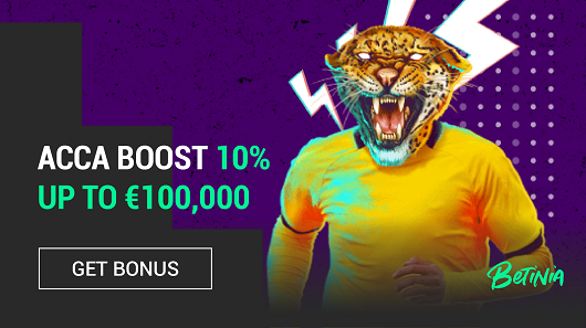 Betinia Acca Boost 10% up to €100,000