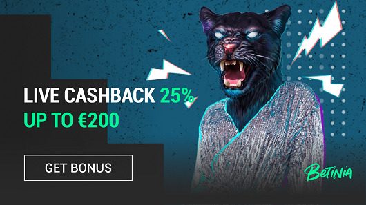 Betinia Live Cashback 25% up to €200