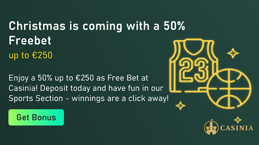Casinia -Christmas is coming with a 50%Freebet