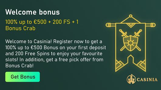 Casinia - Welcome Bonus 100% up to €500