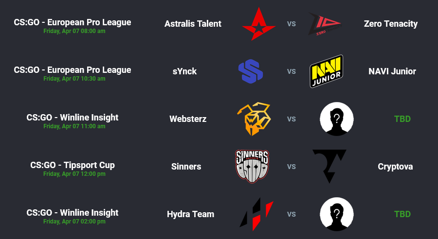 CSGO - action-packed matches Friday, April 7th