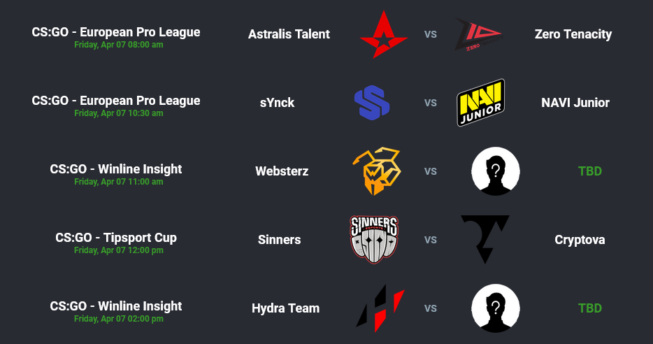 CSGO - action-packed matches Friday, April 7th