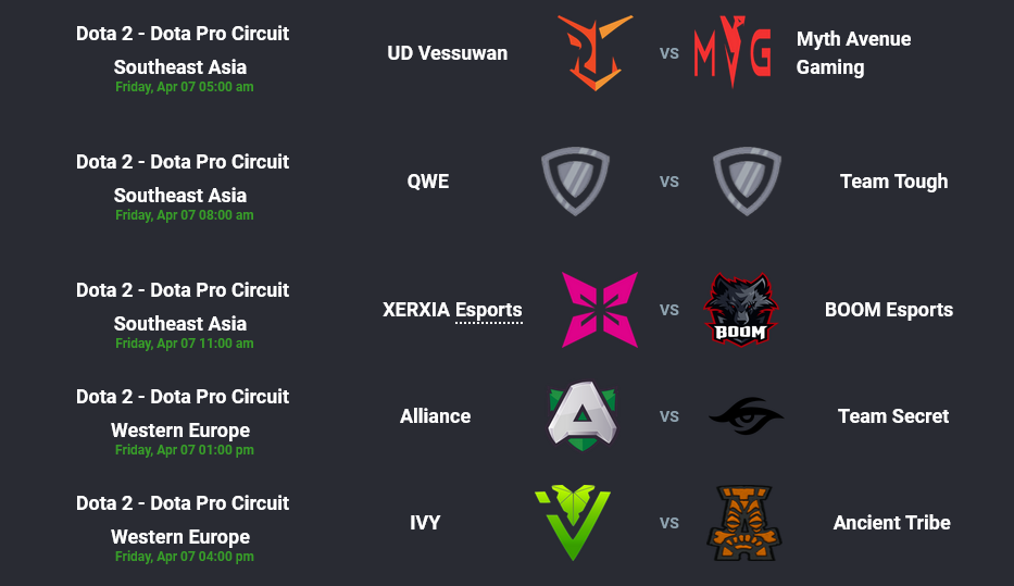 Dota 2 - exciting match day on Friday, April 7th
