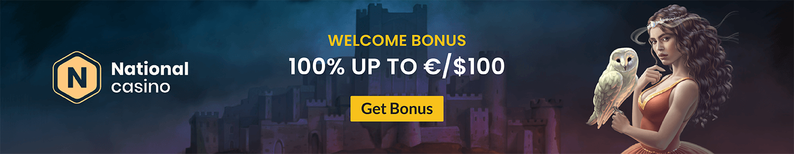 National Casino: 100% Welcome Bonus up to €/$100