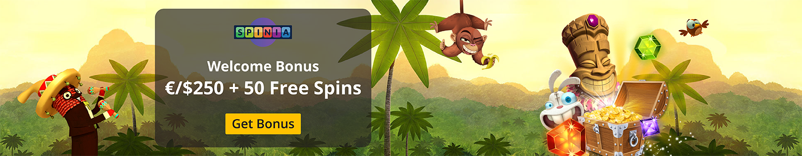 Spinia Casino: 100% Welcome Bonus up to €/$250 plus 50 Free Spins